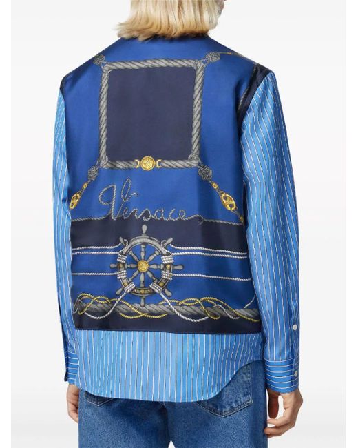 Versace Blue Informal Shirt Striped Poplin Fabric Printed Inserts for men