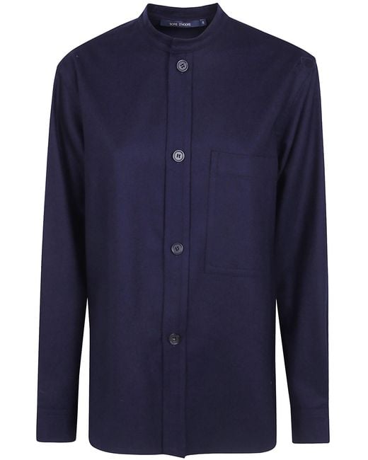 Sofie D ́hoore Blue Shirt Mandarin Collar "Bela"