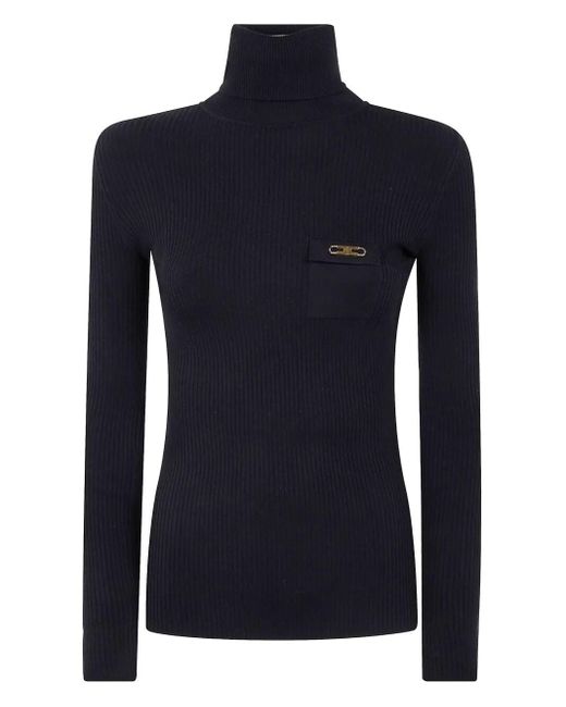 Elisabetta Franchi Blue Turtleneck Ribbed T-Shirt