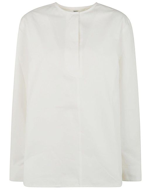 Totême  White Collarless Cotton Twill Shirt