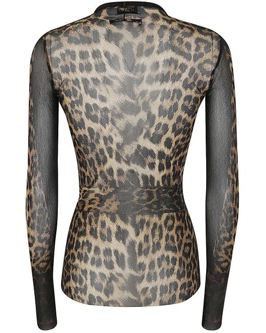 Jean Paul Gaultier Gray Mesh Long Sleeve Top Printed "leopard" With Lace Label Clothing