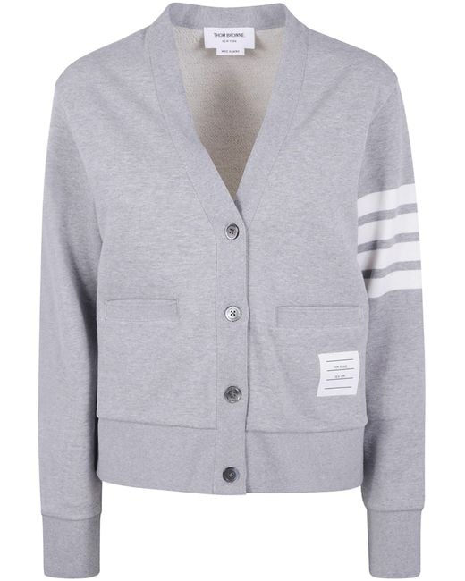 Thom Browne Gray V-Neck Cardigan With Engineered 4
