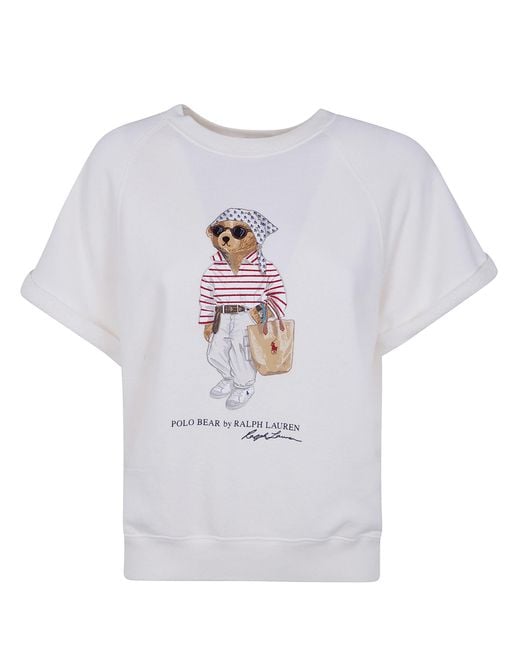 Polo Ralph Lauren White Knit Short Sleeves Teddy Print Sweatshirt