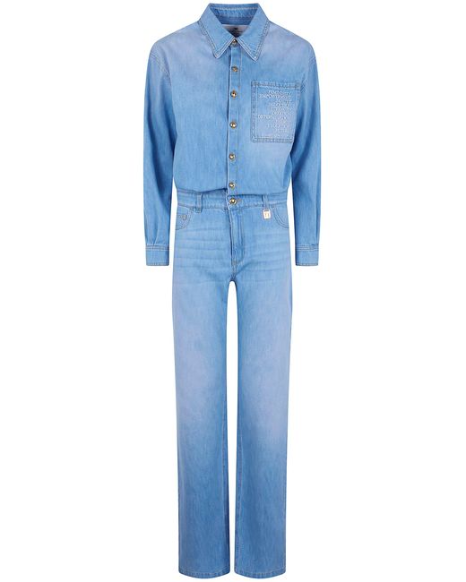 Elisabetta Franchi Blue Denim Cotton Jumpsuit