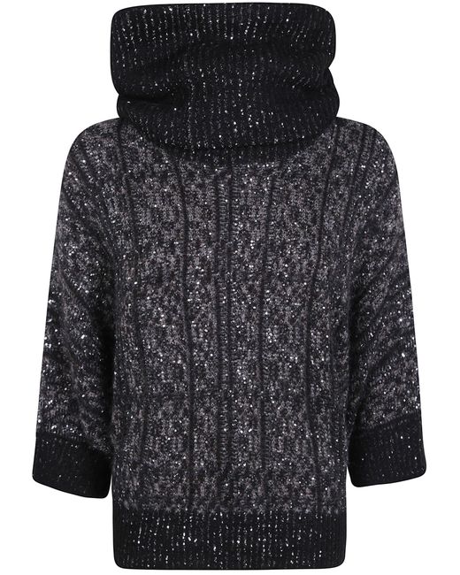 D.exterior Black D. Exterior Sweater Hooded "Galles" Soft Alpaca Turtle Neck