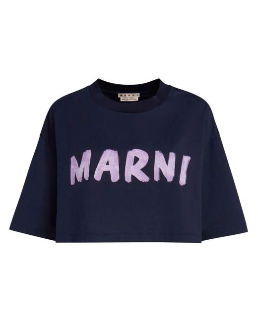 Marni Blue Cropped T-shirt With Print