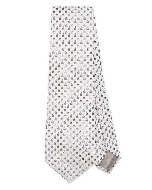 Giorgio Armani White Boat-print Satin Tie for men