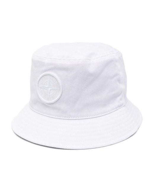 Stone Island White Compass-motif Bucket Hat for men