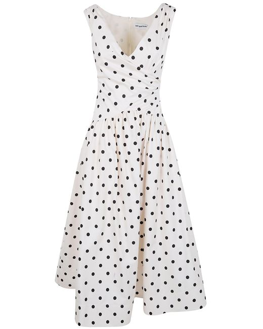 Self-Portrait White Polka Dot Cotton Midi Dress