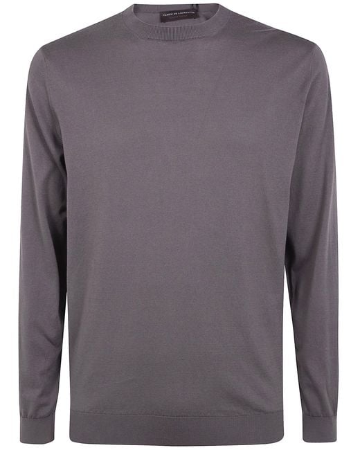 FILIPPO DE LAURENTIIS Gray Long Sleeves Round Neck Sweater for men