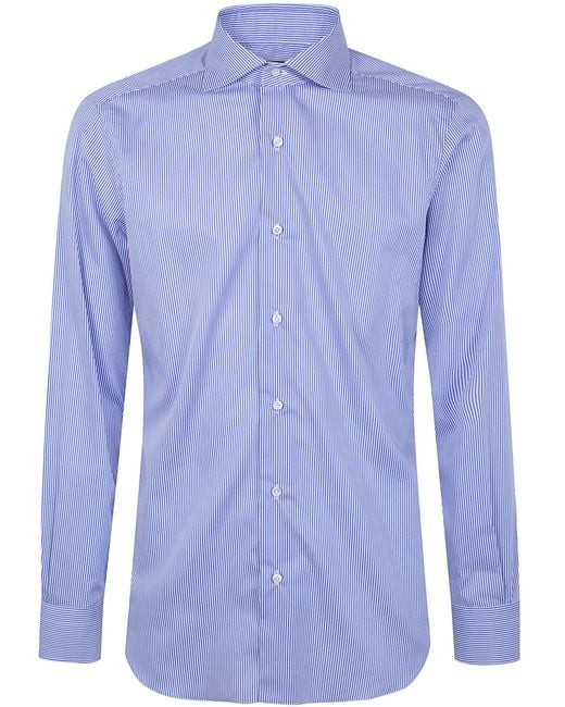 Barba Napoli Blue Classic Cotton Twill "Stright Bacchetta" Shirt for men