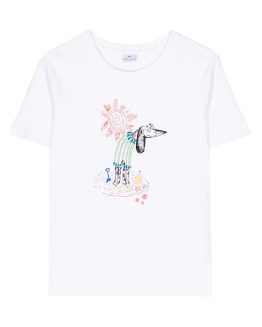 PS by Paul Smith White Illustration-style Print T-shirt