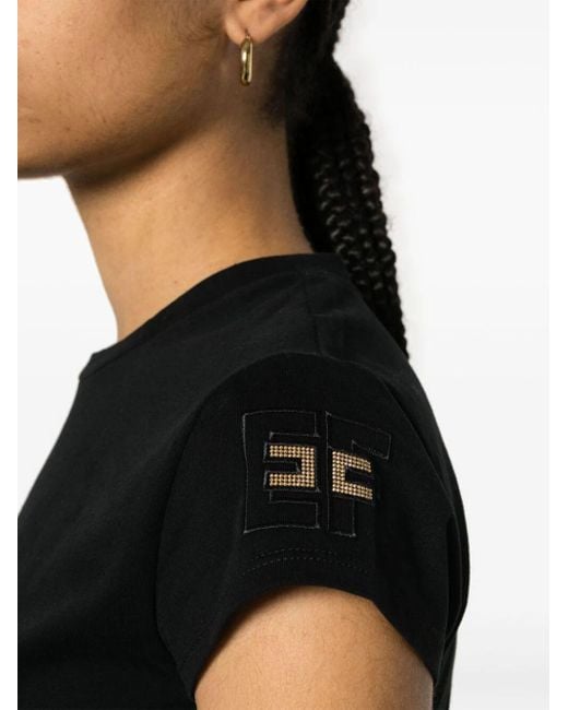 Elisabetta Franchi Black Logo Embroidery T-Shirt