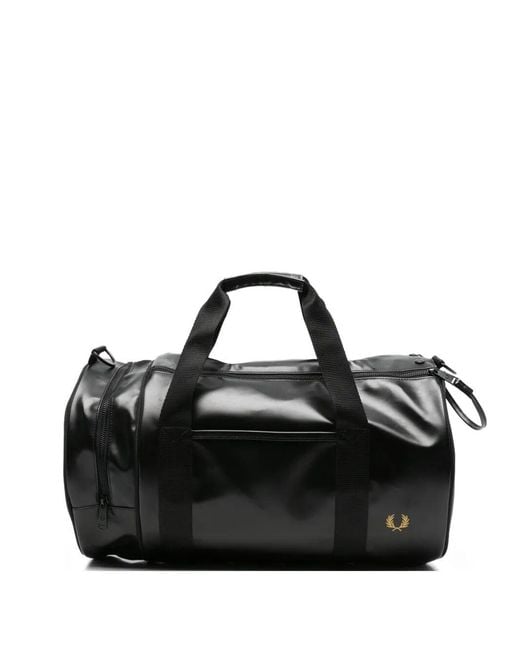 Fred Perry Black Barrel Logo-Print Holdall for men