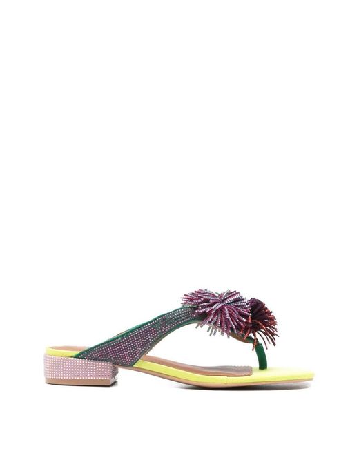 Kurt Geiger Multicolor Pom Pom T-Bar Flat Fabric