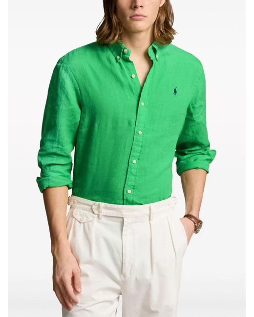 Polo Ralph Lauren Green Polo Pony Linen Button-down Shirt for men