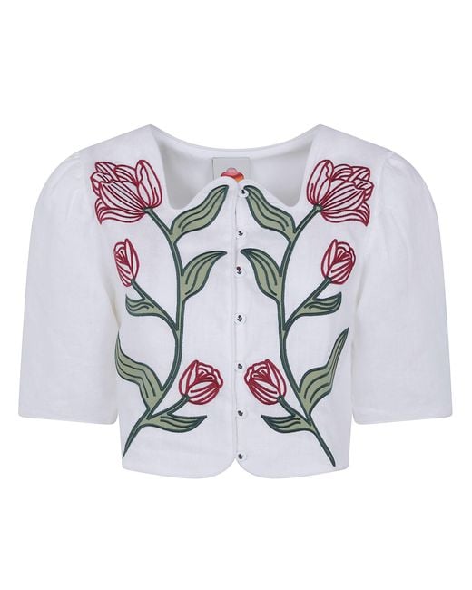 Farm Rio White Shirt Short Sleeve "Flower"