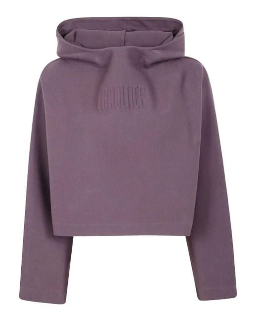 Jean Paul Gaultier Purple Bonded Cotton Cropped Bat Sleeves Hoodie With "Gaul