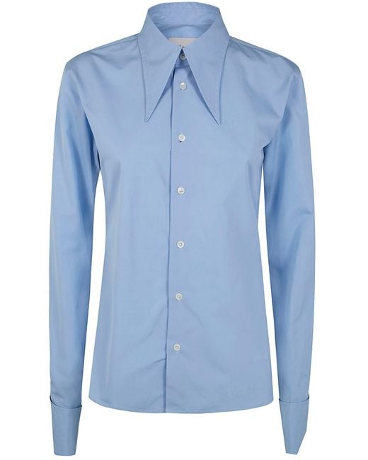 AMI Blue Long Sleeve Adjusted Shirt With Sharp Collar