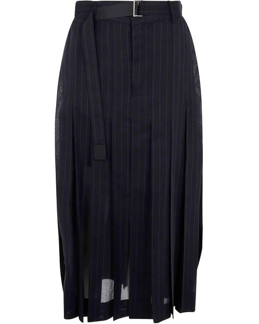 Sacai Blue Pinstriped Midi Skirt