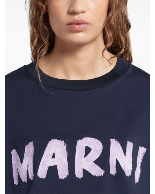 Marni Blue Cropped T-shirt With Print