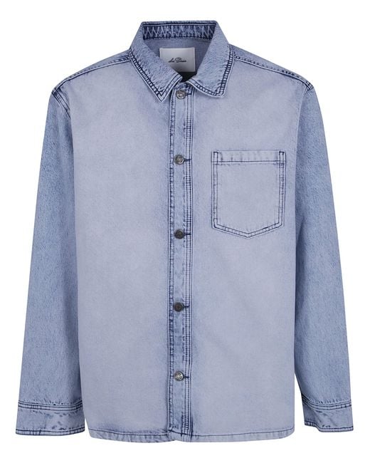Les Deux Blue Jacket Bleached Denim Overshirt for men