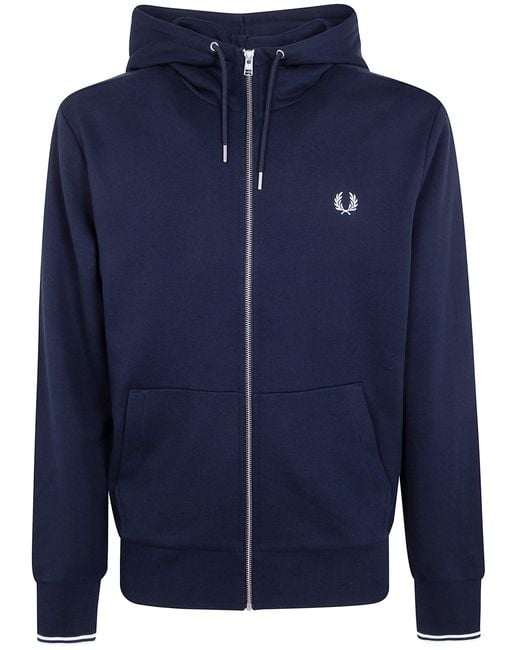 Fred Perry Blue Hooded Zip Through Sweatshirt for men