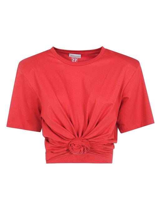 Magda Butrym Red T-Shirt Cropped Twist T-Shirt