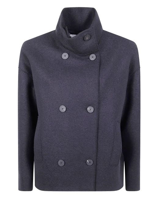 Harris Wharf London Blue Cropped Funnel Jacket Pressed Wool