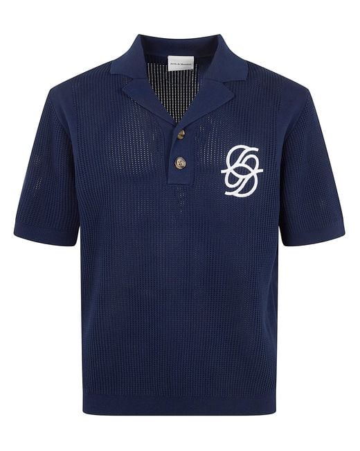 Drole de Monsieur Blue "Maille Monogramme" Polo Shirt for men