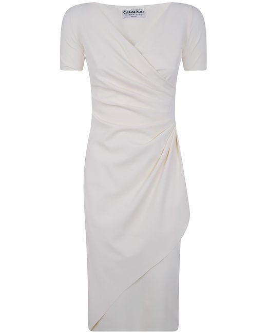 La Petite Robe Di Chiara Boni White "Charisse" Short Sleeves Jersey Dress