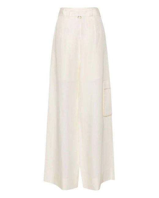 Twin Set White Wide Leg Cargo Pants With Belt