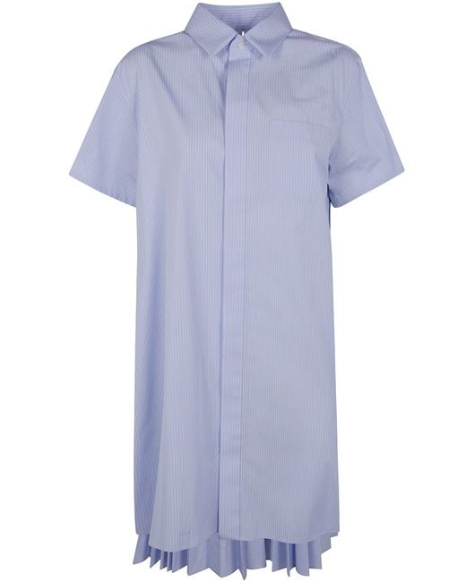 Sacai White Cotton Popeline Midi Dress