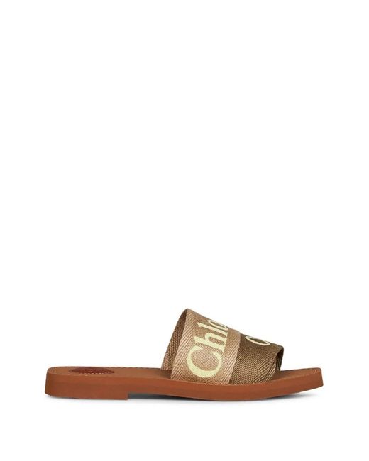 Chloé Brown Logo-Embroidered Square-Toe Sandals