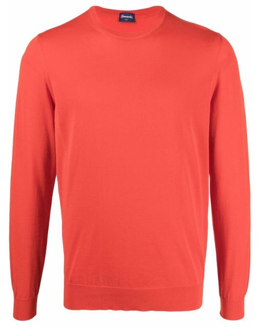 Drumohr Red Cotton L/s Crew Neck Sweater for men