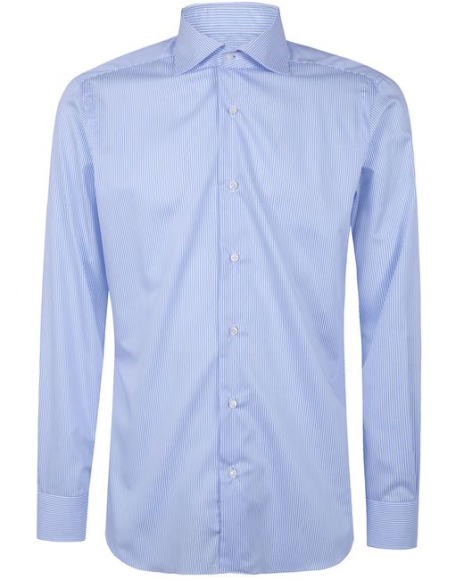 Barba Napoli Blue Classic Cotton Twill "Straight Bacchetta" Shirt for men