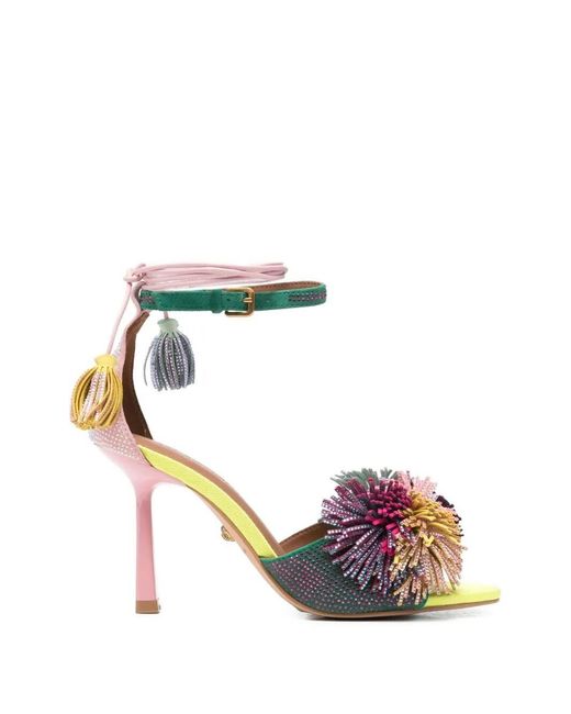 Kurt Geiger White Pom Pom Ankle Tie Sandal Suede Leather