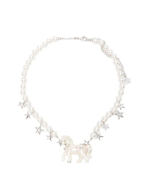 YVMIN White Pony Star Pearl Chain Necklace 925 Plated 18K