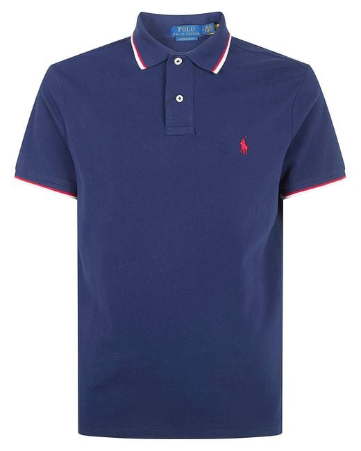 Polo Ralph Lauren Blue Short Sleeves Knit Contrast Polo Shirt for men