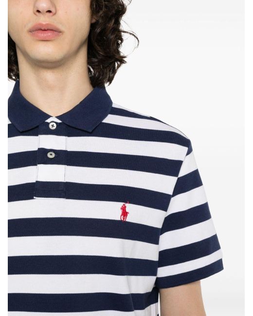 Polo Ralph Lauren Blue Slim Fit Horizontal Striped Polo Shirt for men