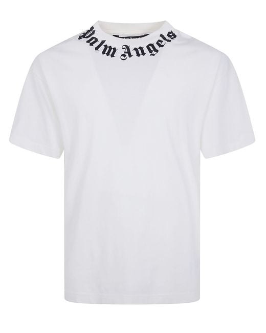 Palm Angels White T-Shirt Regular Fit "Neck Logo" for men