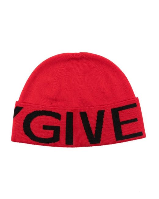 Givenchy Red Beanie Jacquard Beanie for men