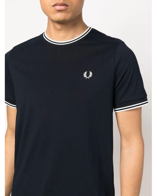 Fred Perry Blue Embroidered-logo Short-sleeved T-shirt for men