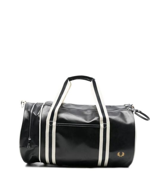 Fred Perry Black Shoulder Bag Classic Barrel Bag for men