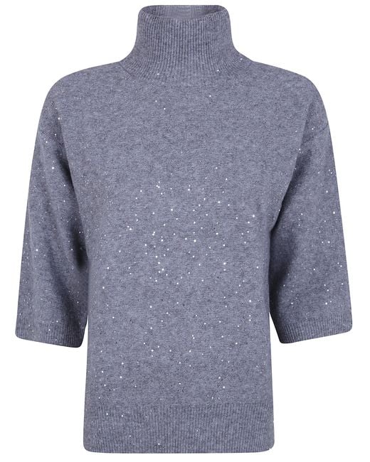 Seventy Blue Sweater With Pailletes "Mock Neck"