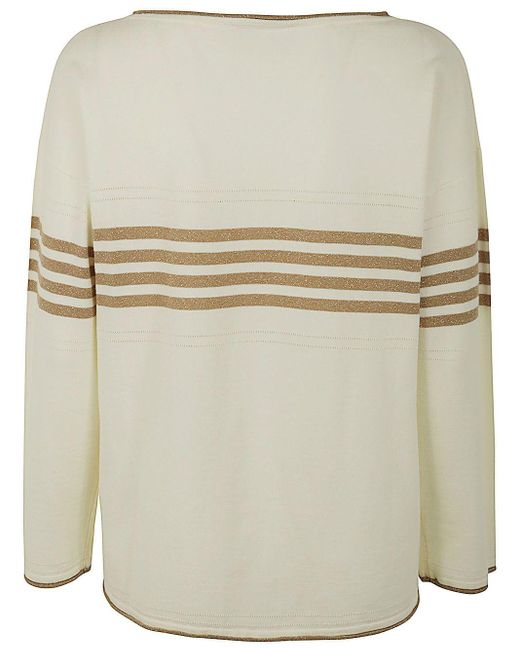 Twin Set Gray Long Sleeves Boat Neck Striped Sweater With Logo