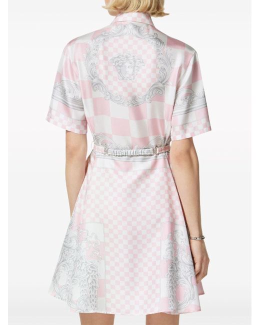 Versace White Checkered Print Dress