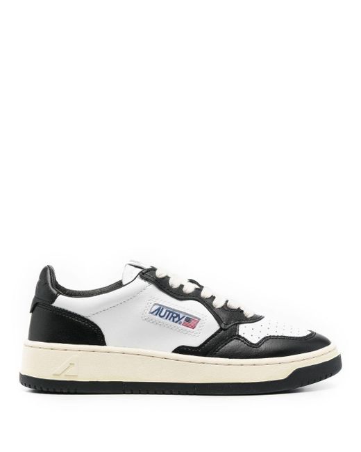 Autry And White Two-tone Leather Medalist Low Sneakers
