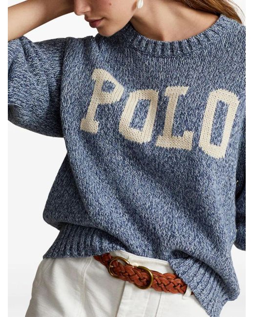 Polo Ralph Lauren Blue Logo-intarsia Cotton Sweater