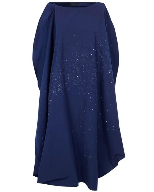 Maria Calderara Blue Cotton Polyester Hand Punched Hand Painted Volume Dres